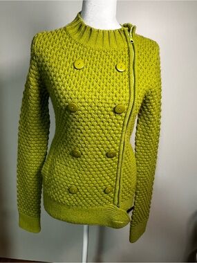 Lux Lime Green Double-Breasted Knit Cardigan